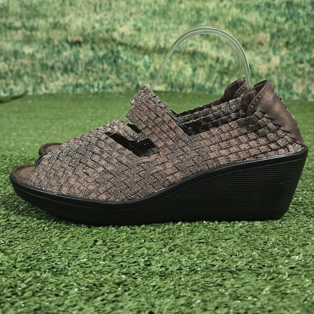 BARETRAPS | UMMA ELASTIC WOVEN PEEP-TOE MARY JANE WEDGE SANDALS